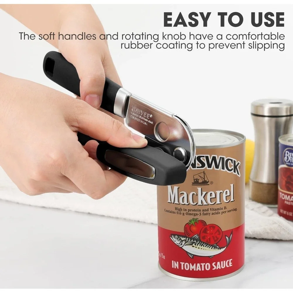 New UHIYEE Hand Held Can Opener Heavy Duty with Magnetic Lid Lifter Black 1285Rk
